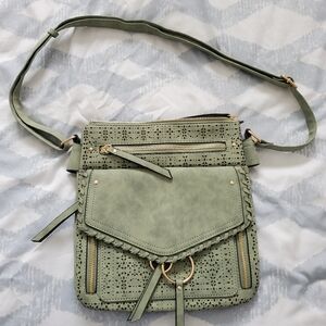 Elegant Sage Crossbody Bag with Perforated Design